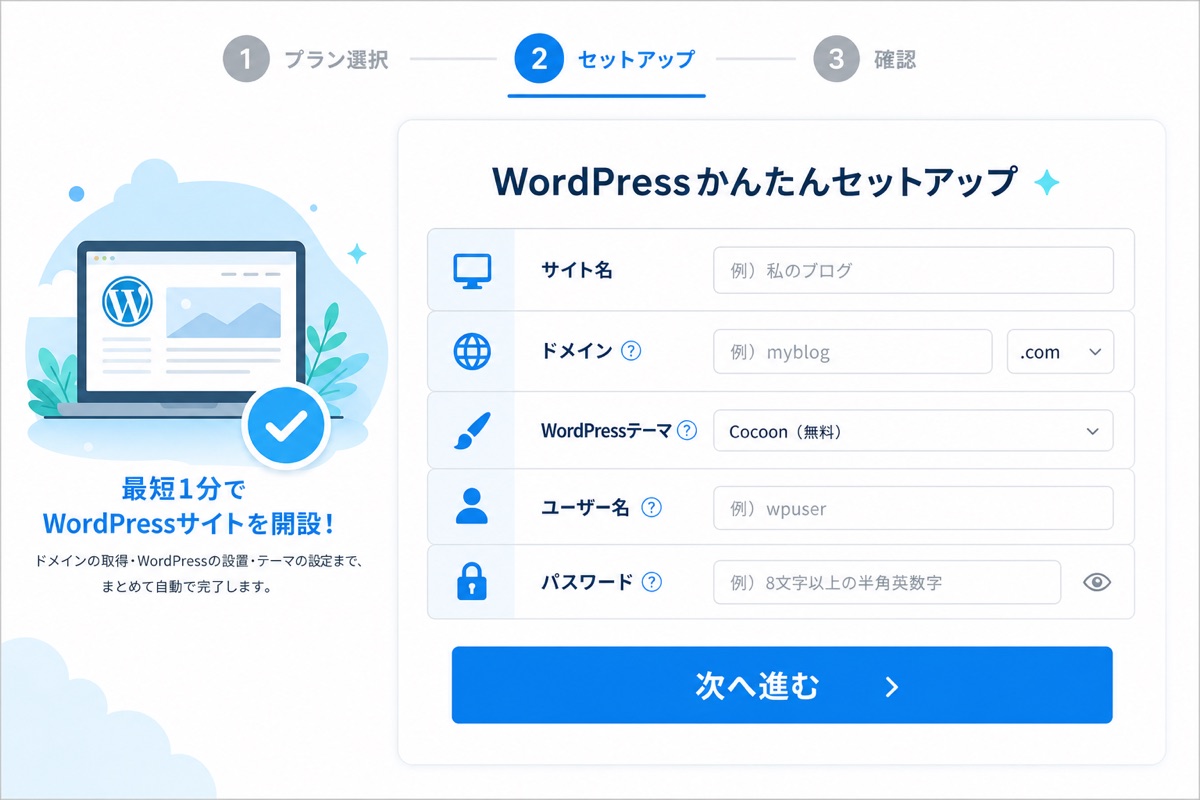 ConoHa WINGのWordPressかんたんセットアップ画面
